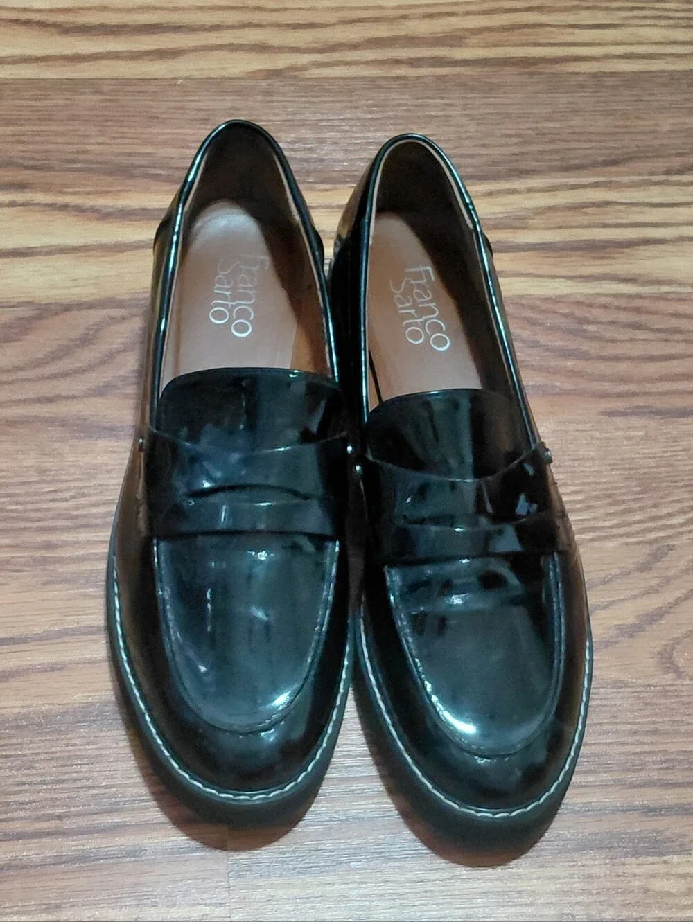 Franco Sarto Black Patent Platform Penny Loafers Women Size 8